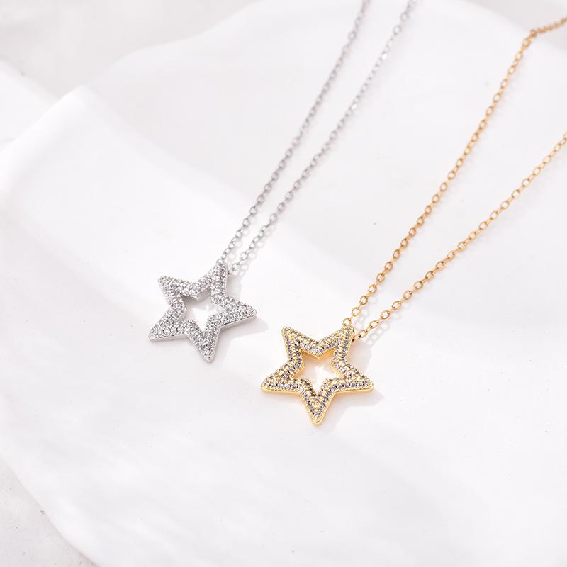 Trendy Multicolor Star Zincon Pendant Necklace For Women Stainless Steel Chain Choker Vintage Necklace Female Daily Jewelry Gift