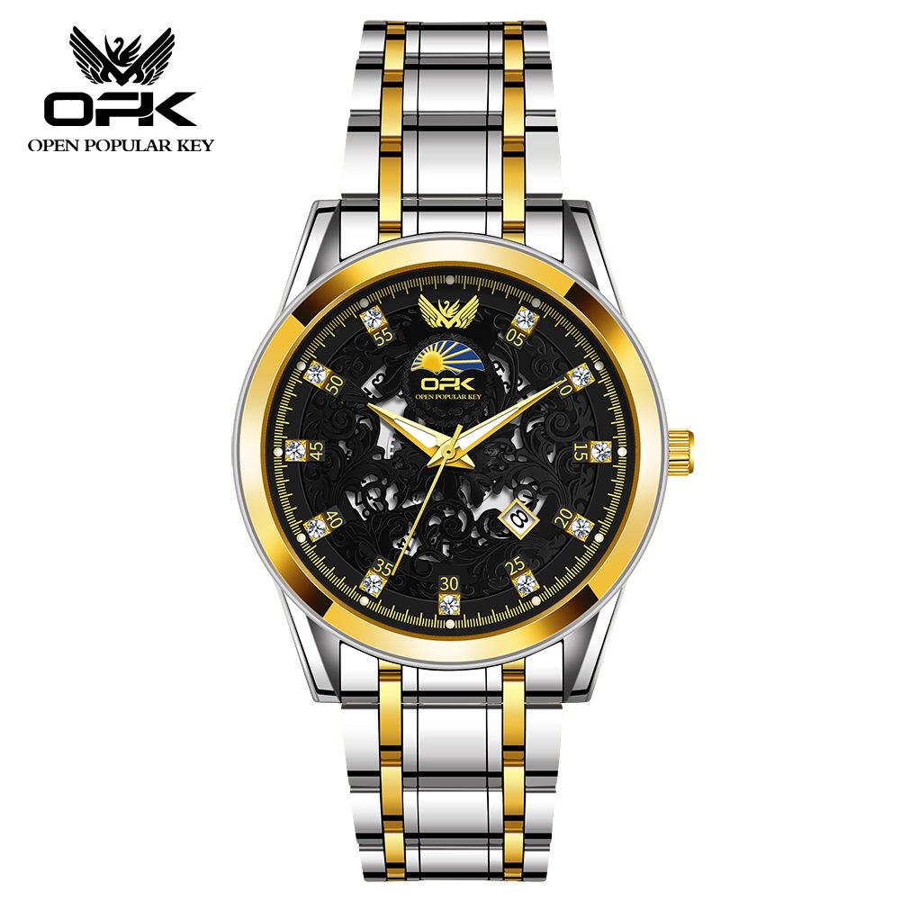 OPK Brand Watch Three-pin Fake Hollow Calendar Quartz Watch Waterproof Men's Watch Men's Watch