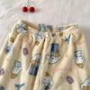 Korean Style Women's Cartoon Flannel Sleep Pants - Wearable Outdoors for Autumn and Winter 2025