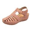 20 summer new retro women's sandals, thread hole shoes, anti-slip large size round toe wedge comfortable sandals women