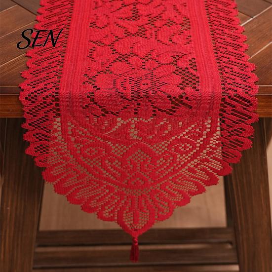 Washable Table Runner Retro Floral Lace Runner, Boho Rustic Embroidery Tablecloth, Festive Cover for Christmas Wedding Bridal Baby Shower Party