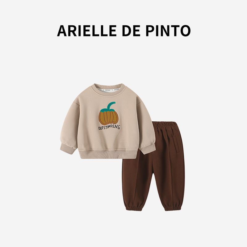French Arielle De Pinto Boys Autumn Outfit Stylish Pumpkin Children s Sweatshirt Two-Piece Set Trendy Children s Clothing Suit 150