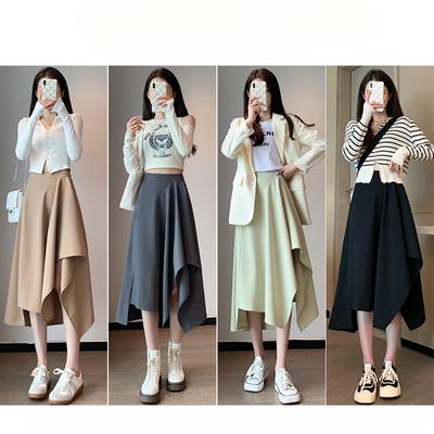 Women's Summer Irregular Commuter Casual Solid Colour Half-body Skirt