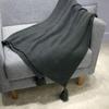 Knitted Throw Blanket Solid Color Tassels Plaid Crib for