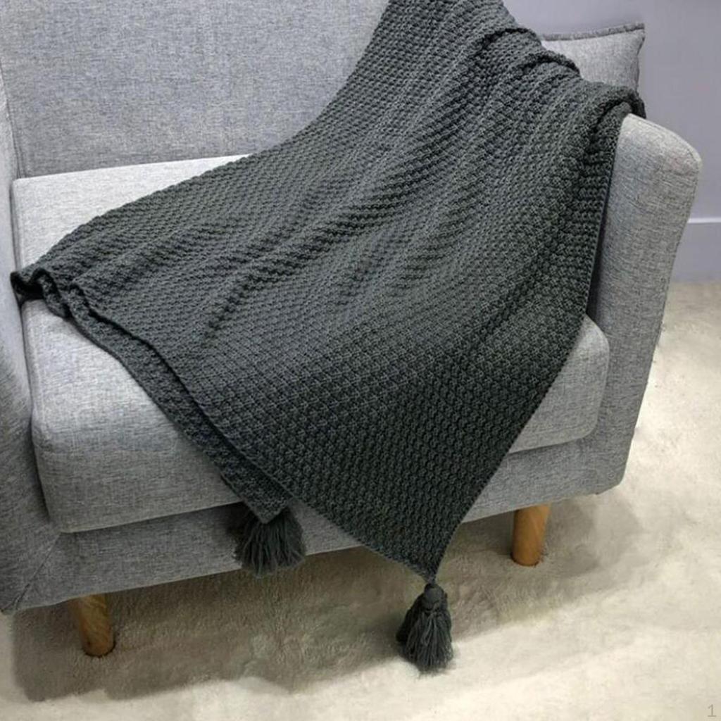Knitted Throw Blanket Solid Color Tassels Plaid Crib for