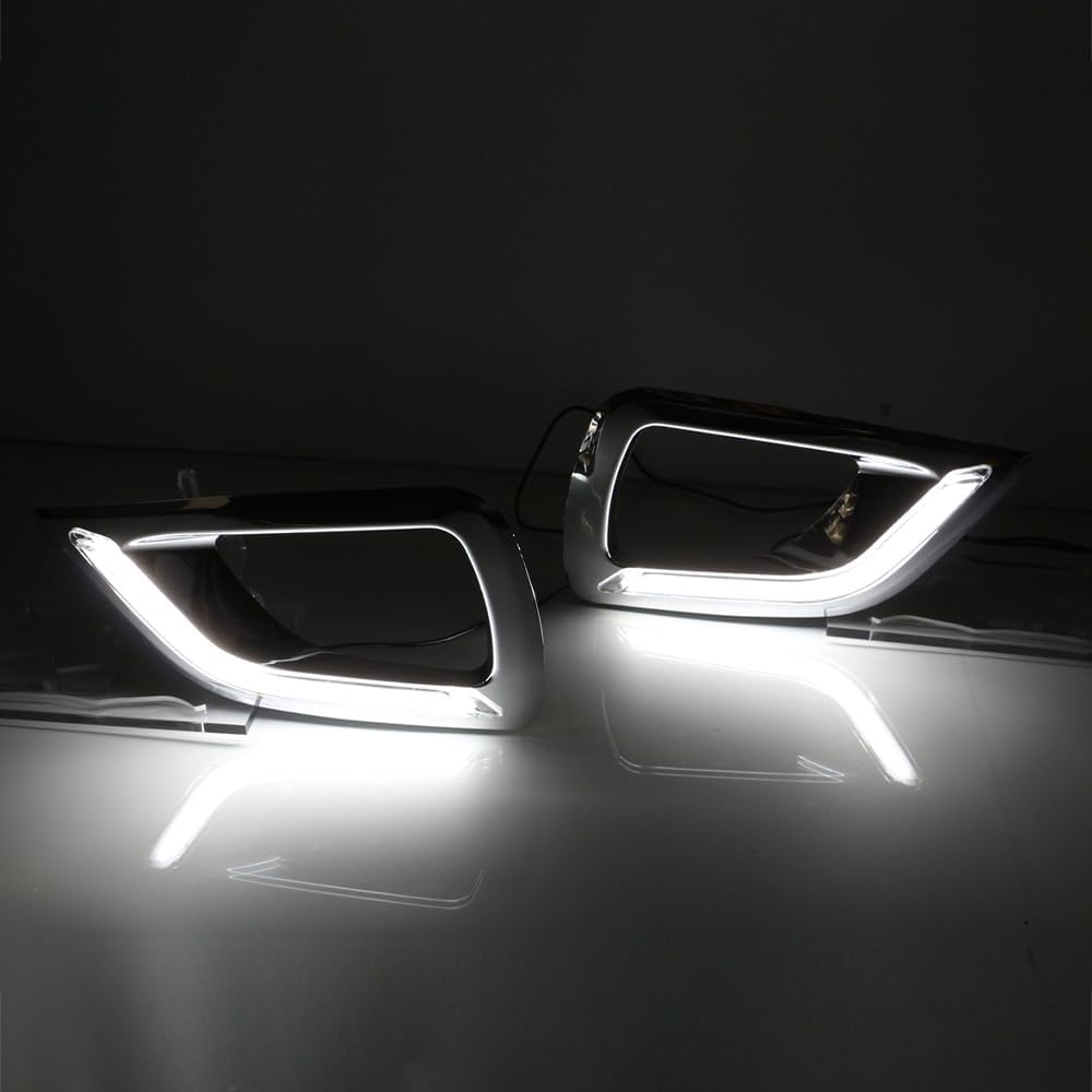 BAKUGO 2Pcs Car LED Daytime Running Light Turn Signal Light DRL Fog Lamp for Nissan Navara NP300 2015 2016 2017 2018 2019,White,