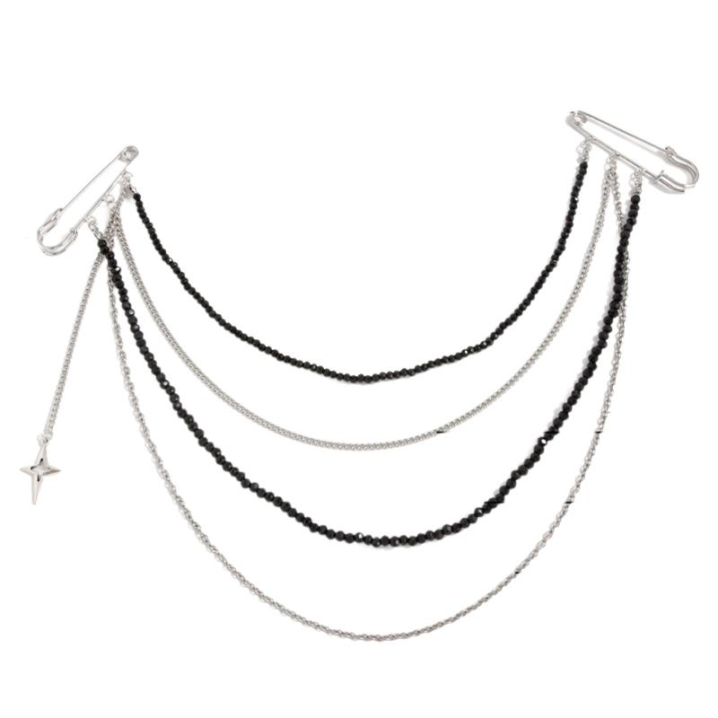 Elegant Brooch Pin Featuring Tassels and Chain Detail Decorated by Imitation Pearls for Personalizing Garments
