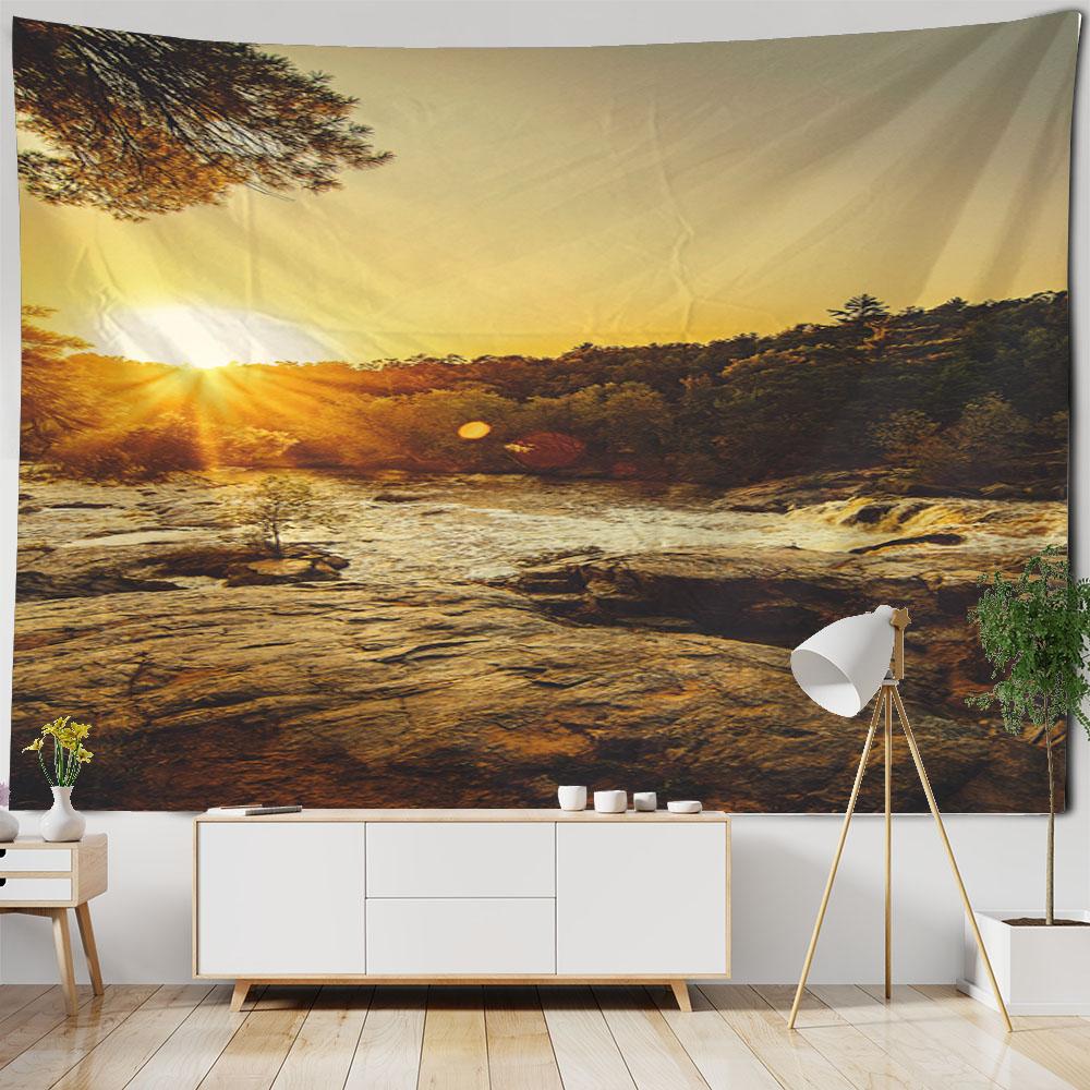 Forest Bridge River Waterfall Wall Hanging Tapestry Art Decoration Home Living Room Bedroom Decoration Tapestry