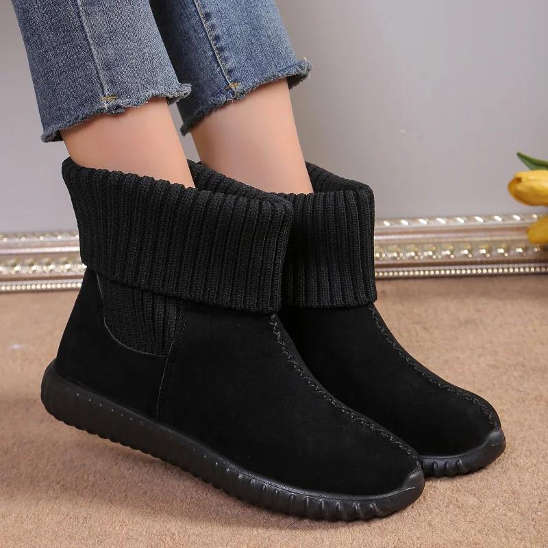 Cizme Noi de Damă 2024 Culoare Solidă Vârf Rotund Pantofi Tip Șosetă Femei Iarnă Păstrează Cald Talpă Burete Cizme de Gleznă Pantofi Femei Zapatos Mujer