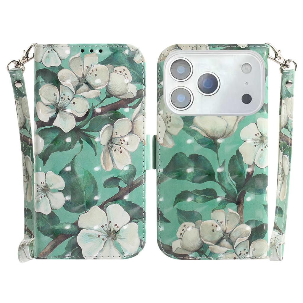 For iPhone 17 Pro Max Case Pattern Printing Leather Wallet Phone Cover with Wrist Strap