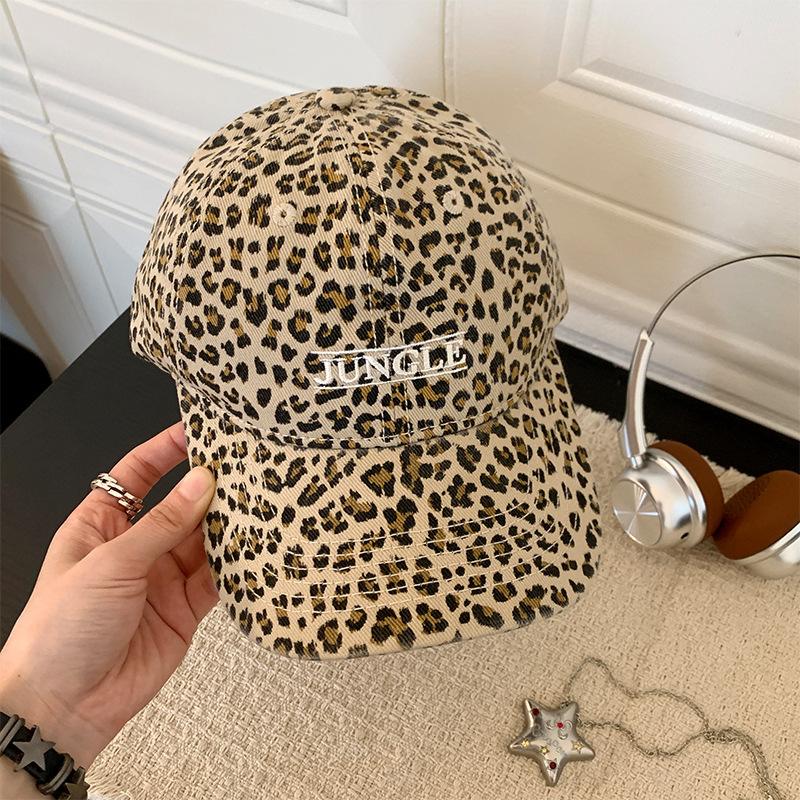 American retro leopard print embroidery letter baseball cap female summer spice girl street fashion versatile face little cap
