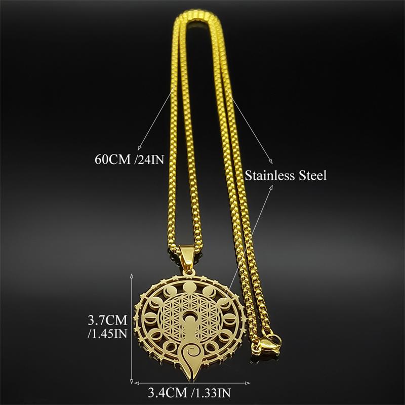 Wicca Dreifache Mondphase Hekate Göttin Halskette für Damen Herren Edelstahl Griechisches Rad der Hekate Kette Schmuck collier