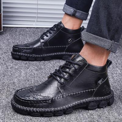 Modne Męskie Buty Turystyczne ze Skóry Naturalnej Płaskie Buty Sznurowane Jesień Męskie Trampki Buty Turystyczne Ręcznie Robione Codzienne Botki Antypoślizgowe Zewnętrzne