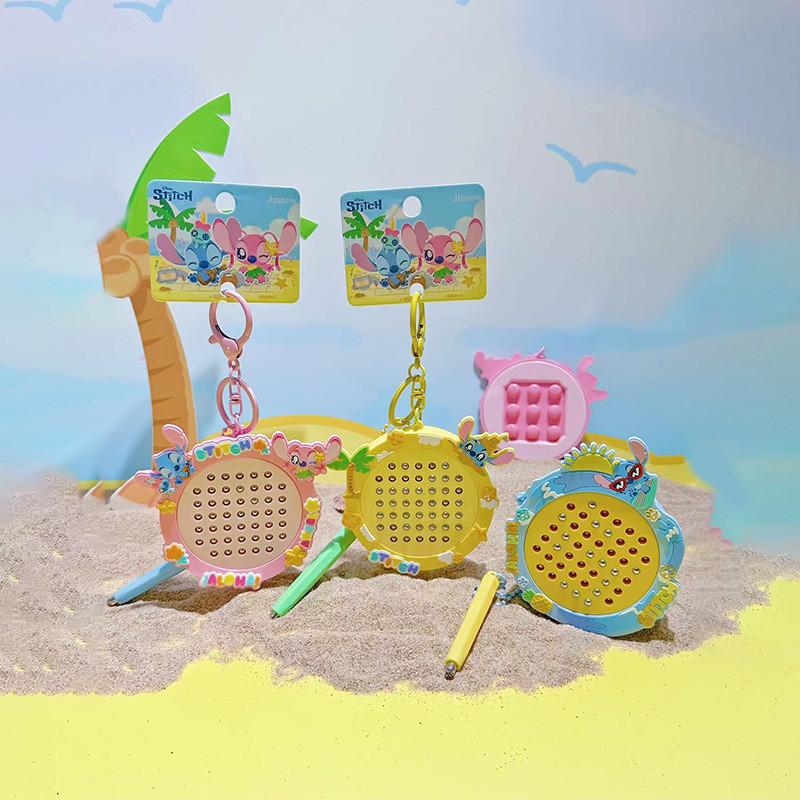 Stitch Beach Summer Steel Ball Art Board Keychain With Pvc Hang Decor Kids For
