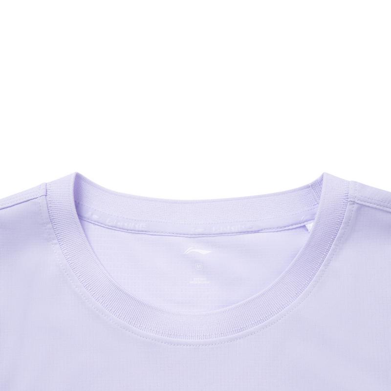 Li Ning T Shirts Women's Light Lilac Crew Neck Moderate Straight Fit YTSV110-3