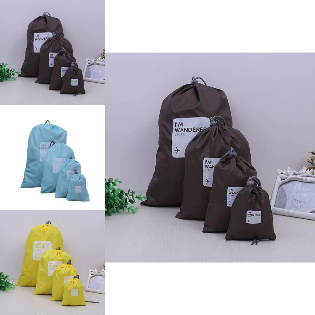 Nylon Travel Organizer Bags 4 Piece Sealable Cube Drawstring For Home Kitchen Storage