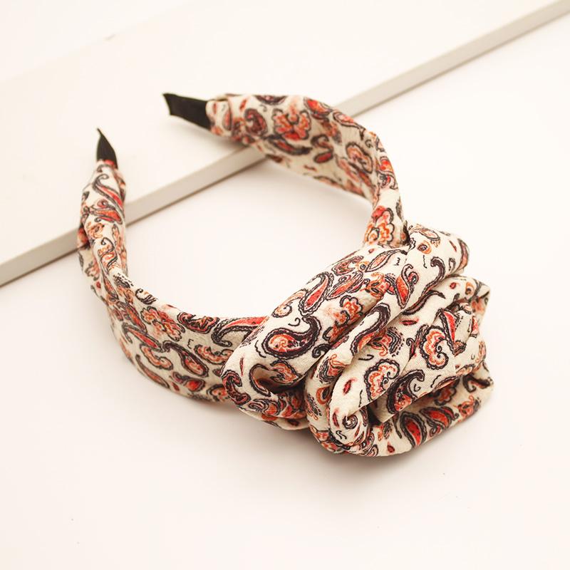 Lystrfac Vintage Front Knot Print Headband Women Turban Wide Knotted Hairband for Ladies Bandanas Female Hair Accessories