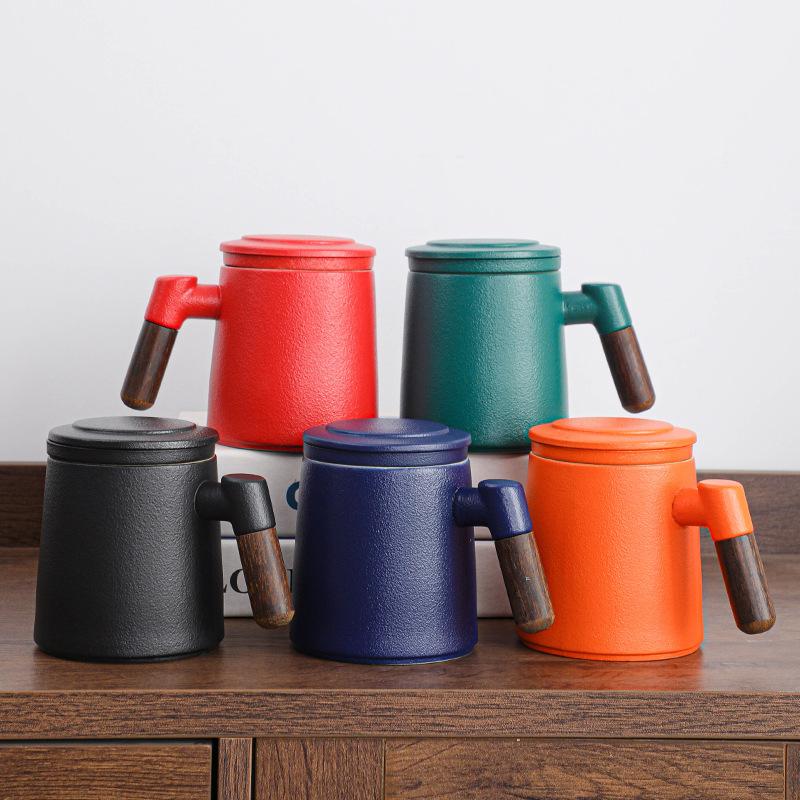 Coarse Pottery Tea Separation High-end Mug Gift Ceramic Water Cup with Lid Filter Tea Can Gift Box Set