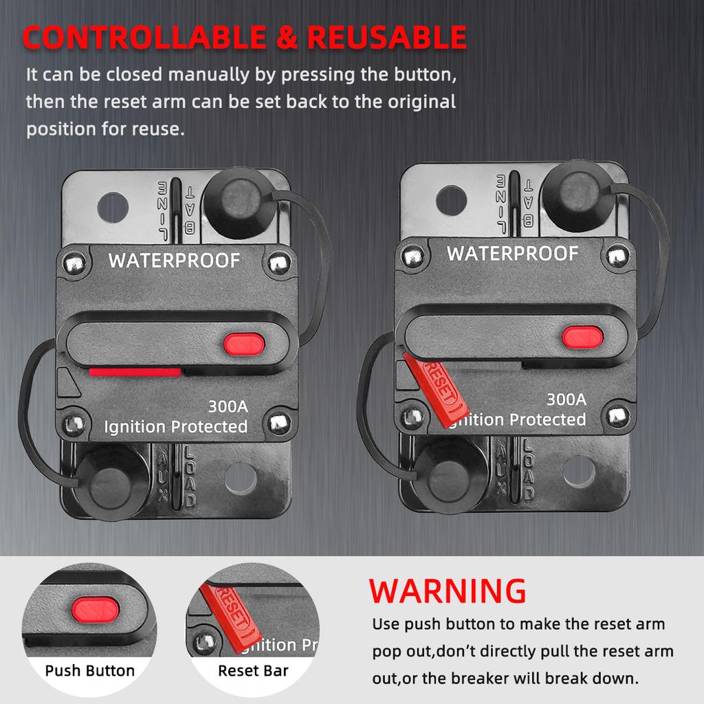 Power Protect Fuse Circuit Breaker Trolling with Reset 30A-300A 12V-48VDC Waterproof Circuit Breaker for Car Audio System Circuit Breaker 6