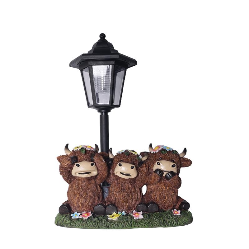 Solar Highland Cow Yard Light  Resin Hexagonal Lamp Decorative Ornament Garden Courtyard Lawn Decorative Atmosphere Light