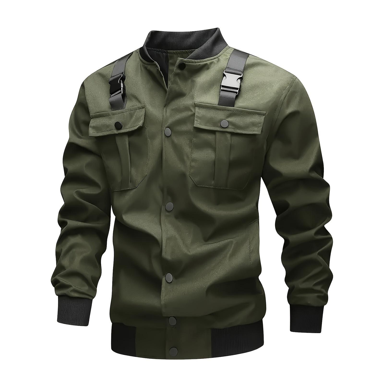 

Men s Solid Color Camouflage Outdoor Sports Jacket Men s Pocket Button Casual Jacket XL