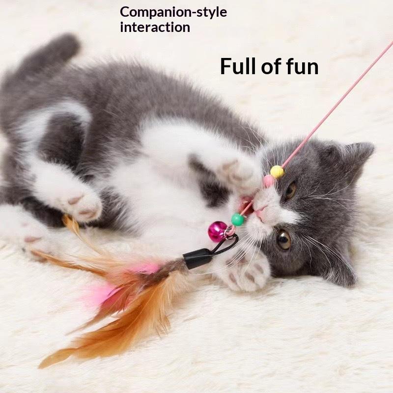 Flexible Steel Wire Cat Teaser Wand with Soft Feather Crisp Bell Interactive Play Toy for Indoor Cats Daily Play