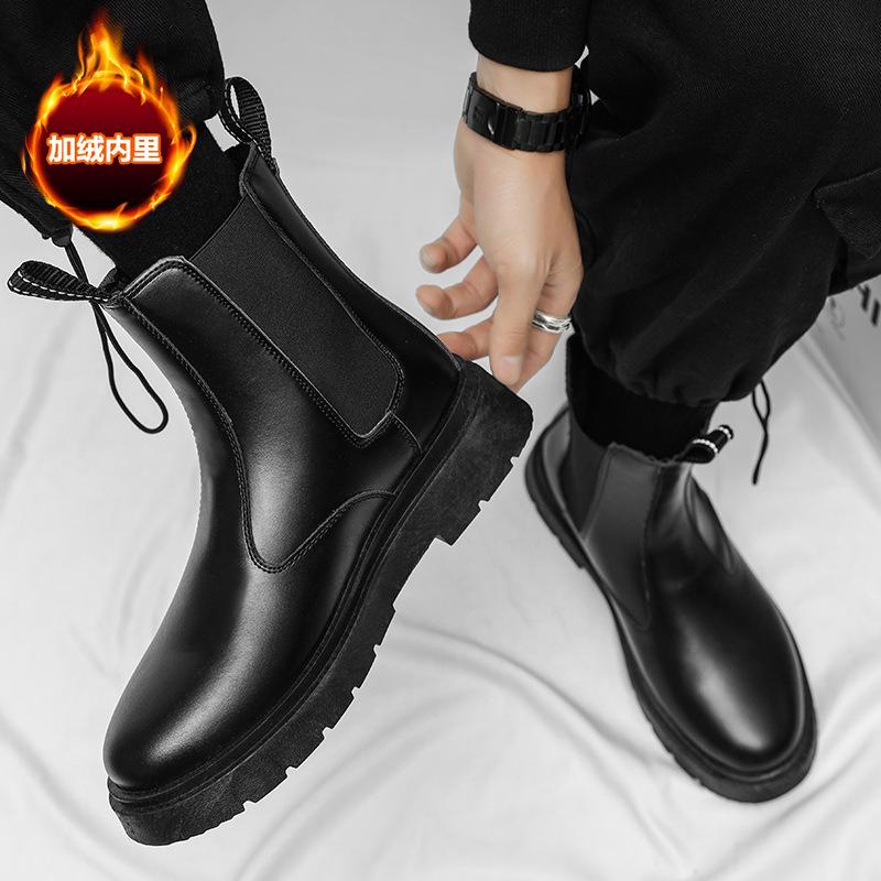 

Осень и зима новые мужские ботинки Chelsea ботинки British Martin мужские зимние бархатные ботинки chimney с высоким берцем на толстой подошве 39