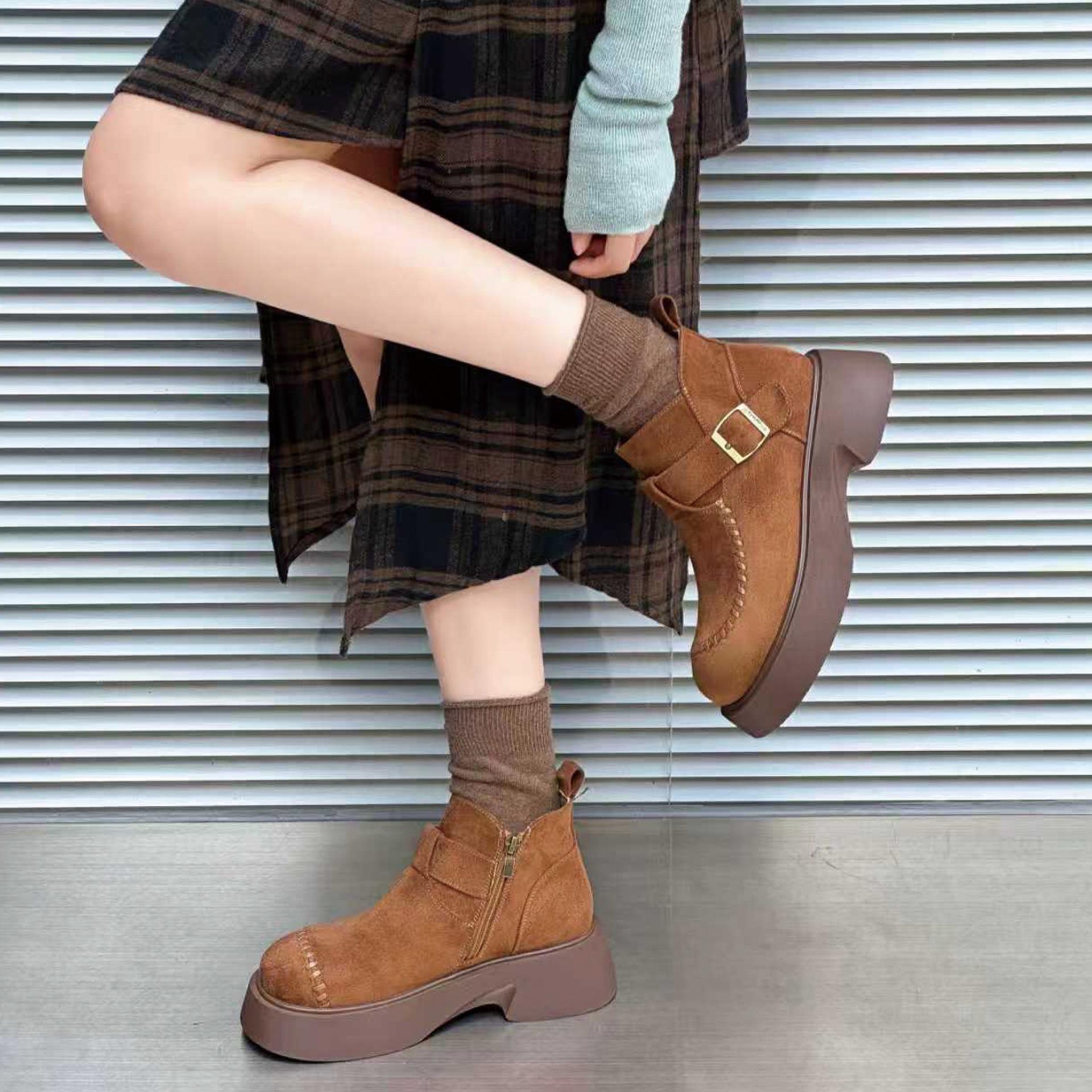 

New Fashion Chunky Heel Platform Mid-Calf Buckle Ankle Rider Boots for Women 40 хакі