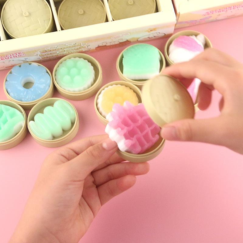2Pcs Mini Dumplings Steamer Bun Squeezable Toys Soft Stress Relief Fidget Sensory Toy Party Favors Gift