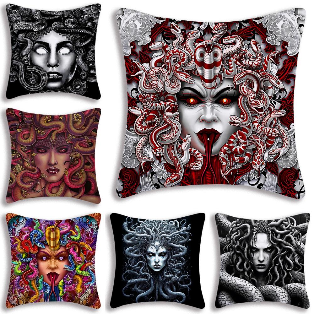 Pillow Covers Cartoon Snakeheaded Medusa Sofa Decorative Home Doublesided Printing Short Plush Cute Cushion Cover