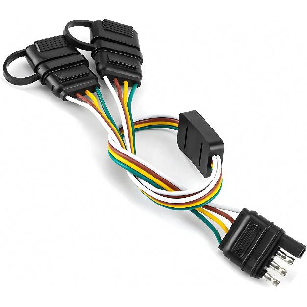 4 Way Y-Splitter Plug, 4 Pin Male To Dual Female Plugs with Extension Harness Dust Cap, Waterproof Plug & Play Wiring Connector for LED Tailgate