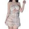 Sex underwear women's hot perspective mesh yarn seduction pearl suspender nightdress pure lace pleated mesh hip skirt