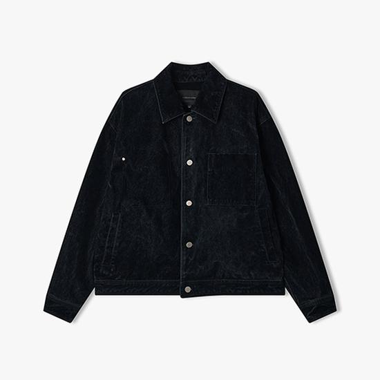 LMS Dark Navy Velvet Flannel Denim Trucker Jacket