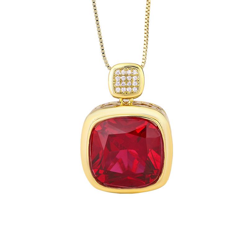 Jewelry Simulation Red Corundum Gold Retro Exquisite Pendant Necklace Main Stone 16 * 16