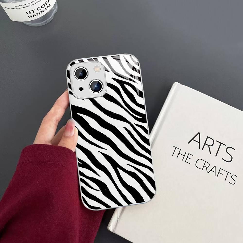 Zebra Print Clip Art For IPhone 14 13 12 Mini 11 Pro XS Max X XR 14 Plus Tempered Glass Cover