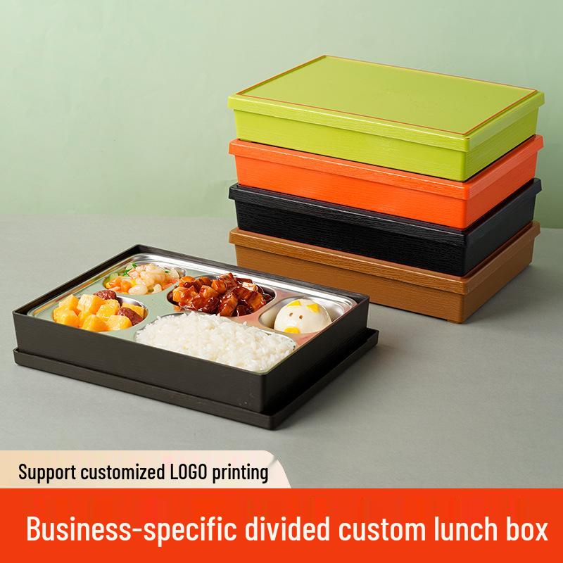 

Японская бенто-коробка с текстурой дерева: Набор разделенных обеденных тарелок из нержавеющей стали 304 для деловых приемов