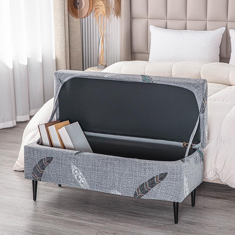 Printed Storage Ottoman Cover Stretch Rectangular Foldable Footstool Covers Long Piano Bench Stool Cover Sofa Footrest Slipcover