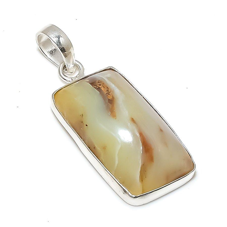 Prehnite Gemstone Handmade 925 Sterling Silver Jewelry Pendant 1.69" GK-5132