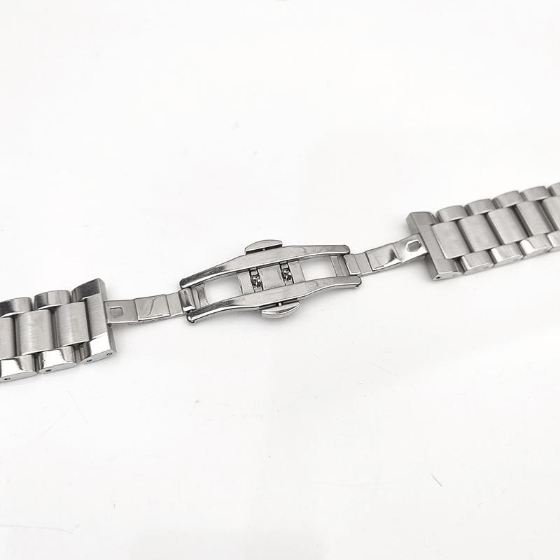 18Mm Three Beads Solid Stainless Steel Strap Butterfly Buckle Metal Stainless Steel Bracelet Watch Accessories