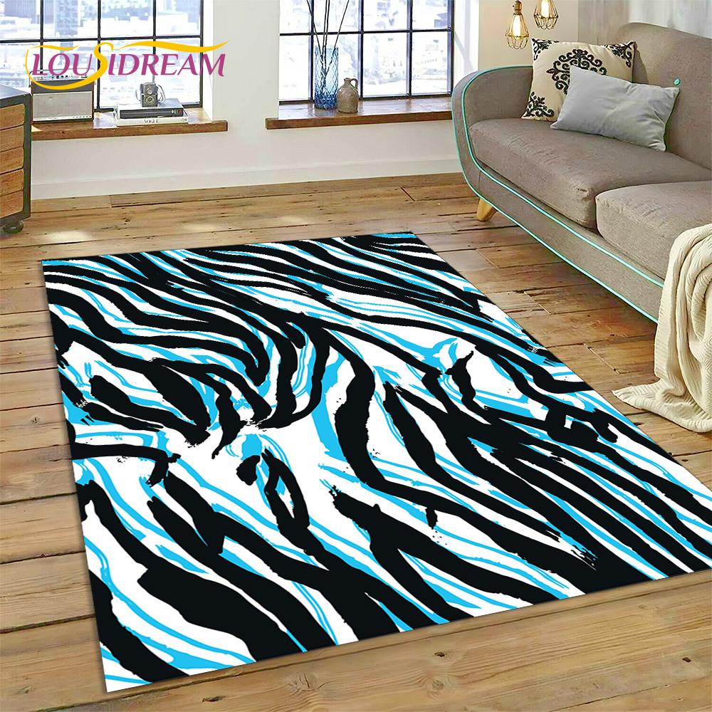 Colorful Zebra Stripe Leopard Tiger Print Pattern Rug Carpet for Living Room Bedroom Decor,Non-slip Decoration for Sofa Doormat
