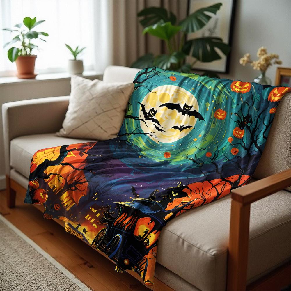 Spooky Carriage Full Moon Soft Flannel Blanket Breathable Warm Throw for Office Car Sofa Kids Room Birthday Xmas Gift