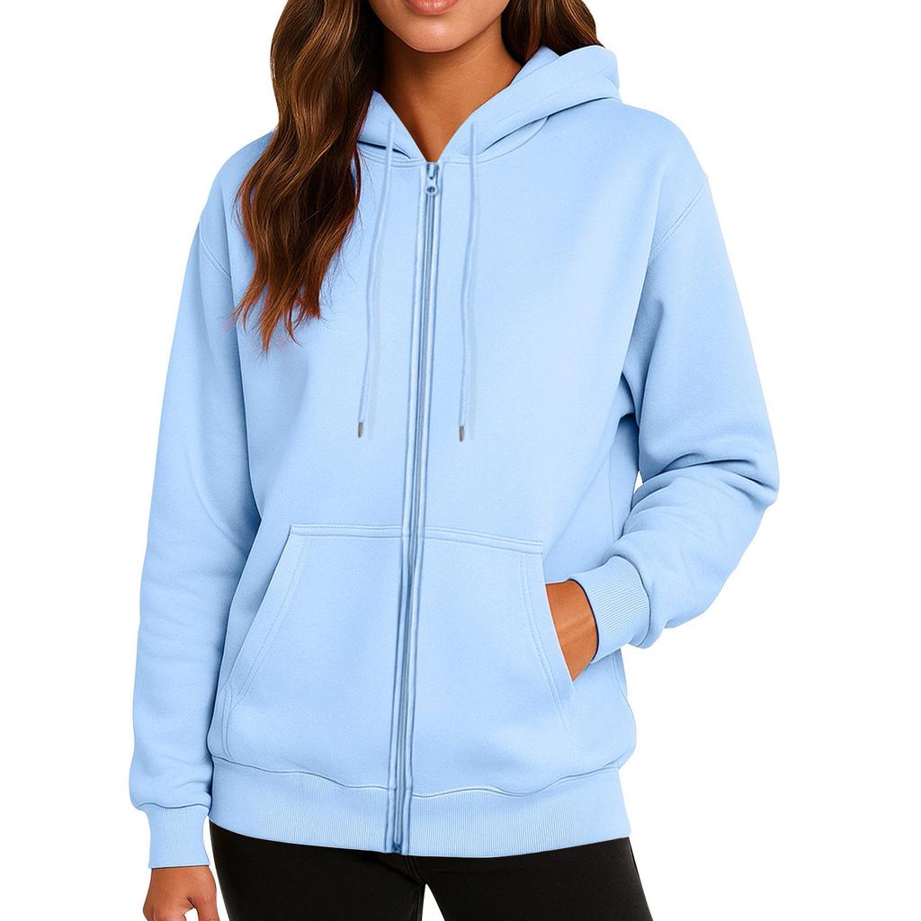 Felpa con cappuccio da donna con zip intera, felpa casual a maniche lunghe con cappuccio e tasche, top morbido e leggero con coulisse