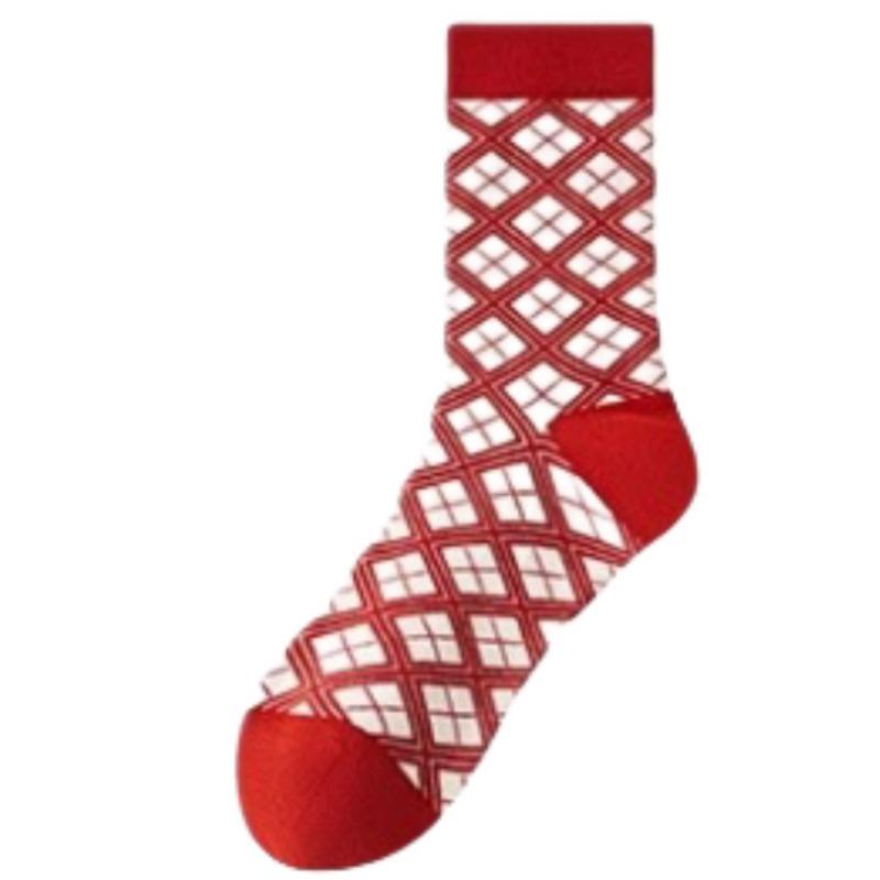 5 Pairs of Women's Autumn and Winter Pure Cotton Wedding New Year Boneless Red Socks