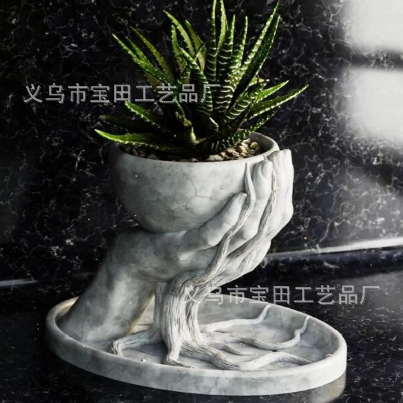 New Nordic Resin Sculpture Flower Pot Tree Root Palm Home Outdoor Flower Pot Succulent Green Plant Potted Decoration