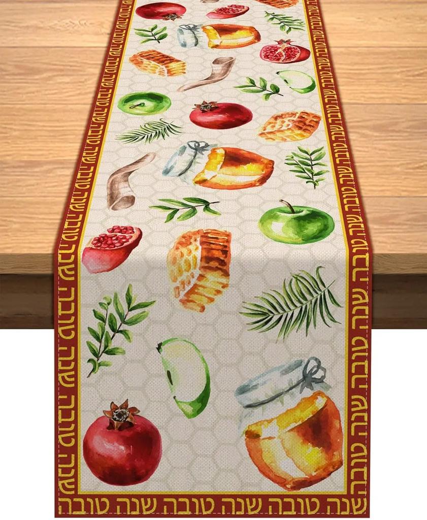 Rosh Hashanah Table Runner Jewish New Year Party Decoration Reusable Shana Tova Holiday Home Kitchen Dining Table Decor