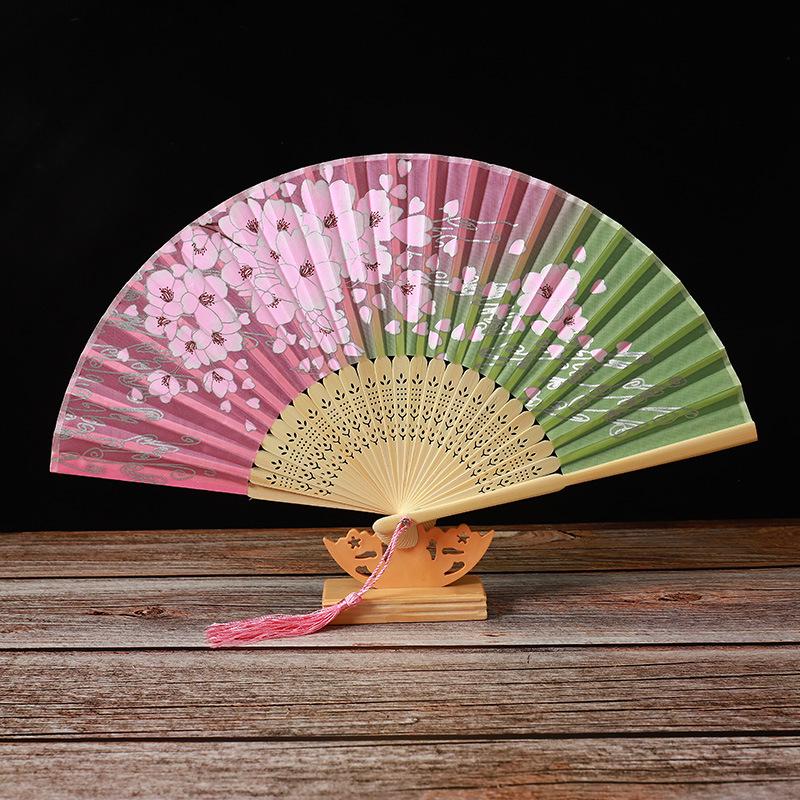 Bamboo Folding Fan, Green Smile Design, Women’s Elegant Dance Fan, Perfect Student Gift