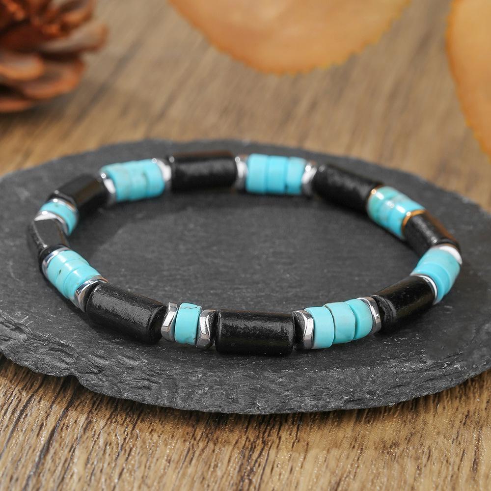 Men’s Turquoise Wood Bead Elastic Bracelet