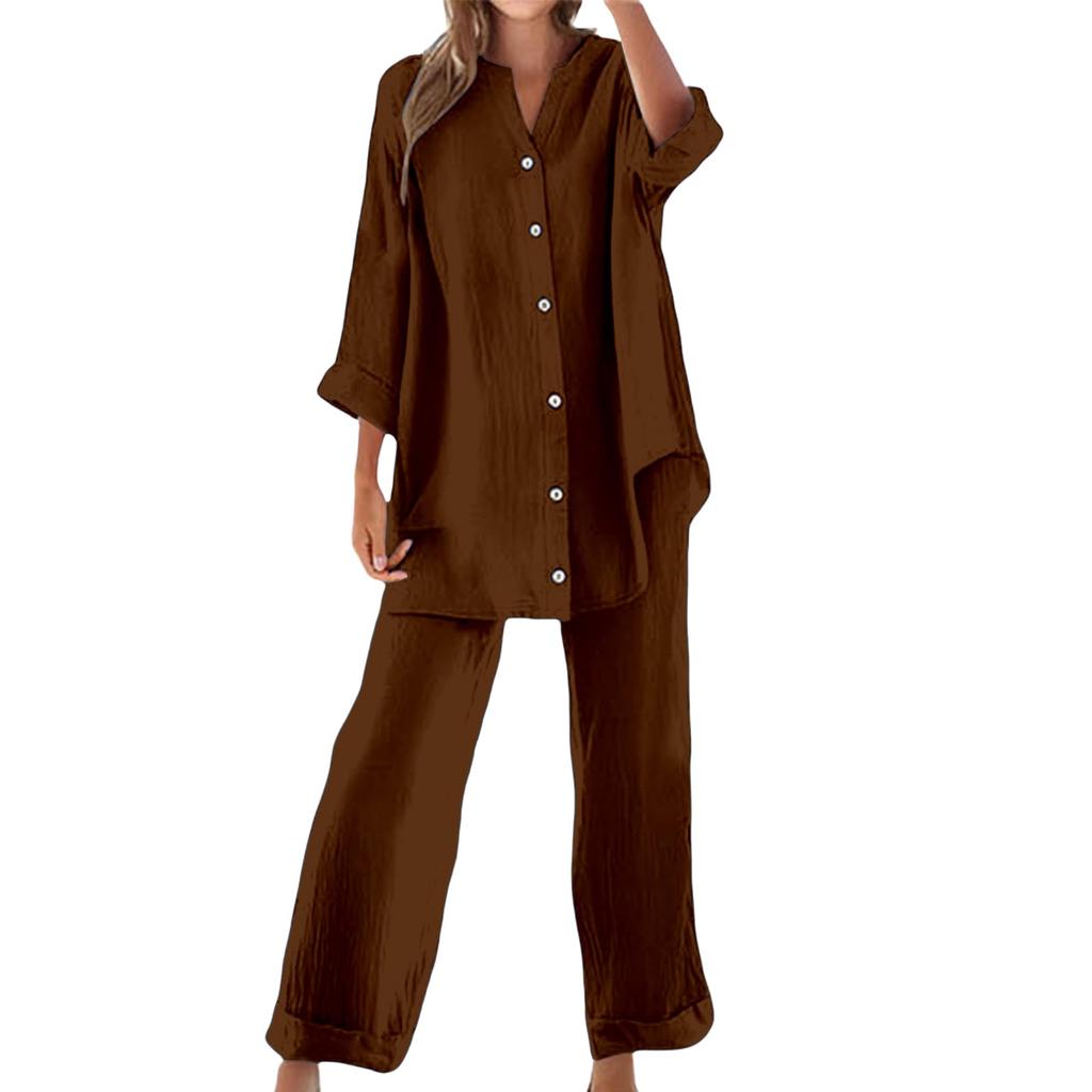 Women's Fashion Button-Down Casual Oversized Shirt Two-Piece Set