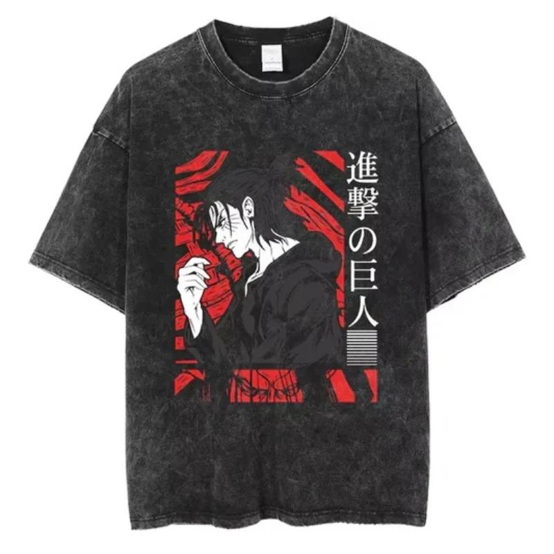 2026 Attack on Titan Anime T-shirt Lavata Retrò Uomo e Donna Abbigliamento Estivo Traspirante Top Harajuku Streetwear Maglietta Periferica