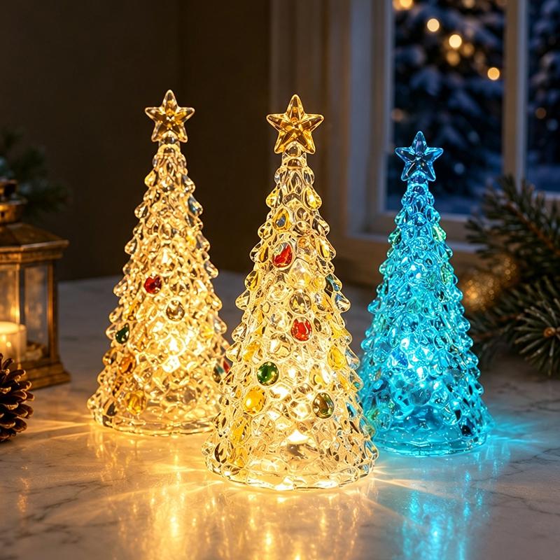 Crystal Christmas Tree Night Light Christmas Desktop Ornament Xmas Tree Lamp Christmas Gift Glow In The Dark Home Decor